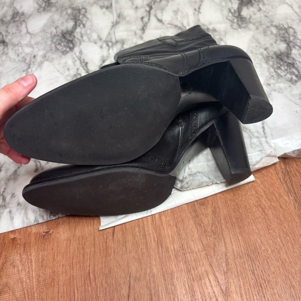 Eddie Bauer Vintage Y2K Black Leather Chunky Heel Boots Ankle Size 11 zip up - Picture 2 of 11